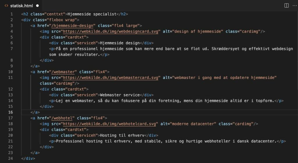 Eksempel på den HTML kode som fortolkes af din browser
